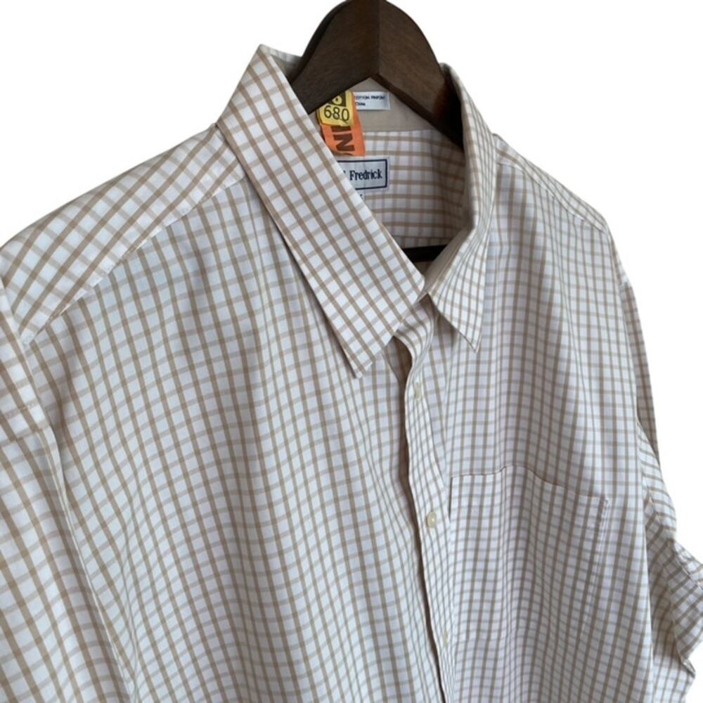 Paul Fredrick Tan & White Check Dress Shirt 18 1/2 35 - Picture 2 of 4